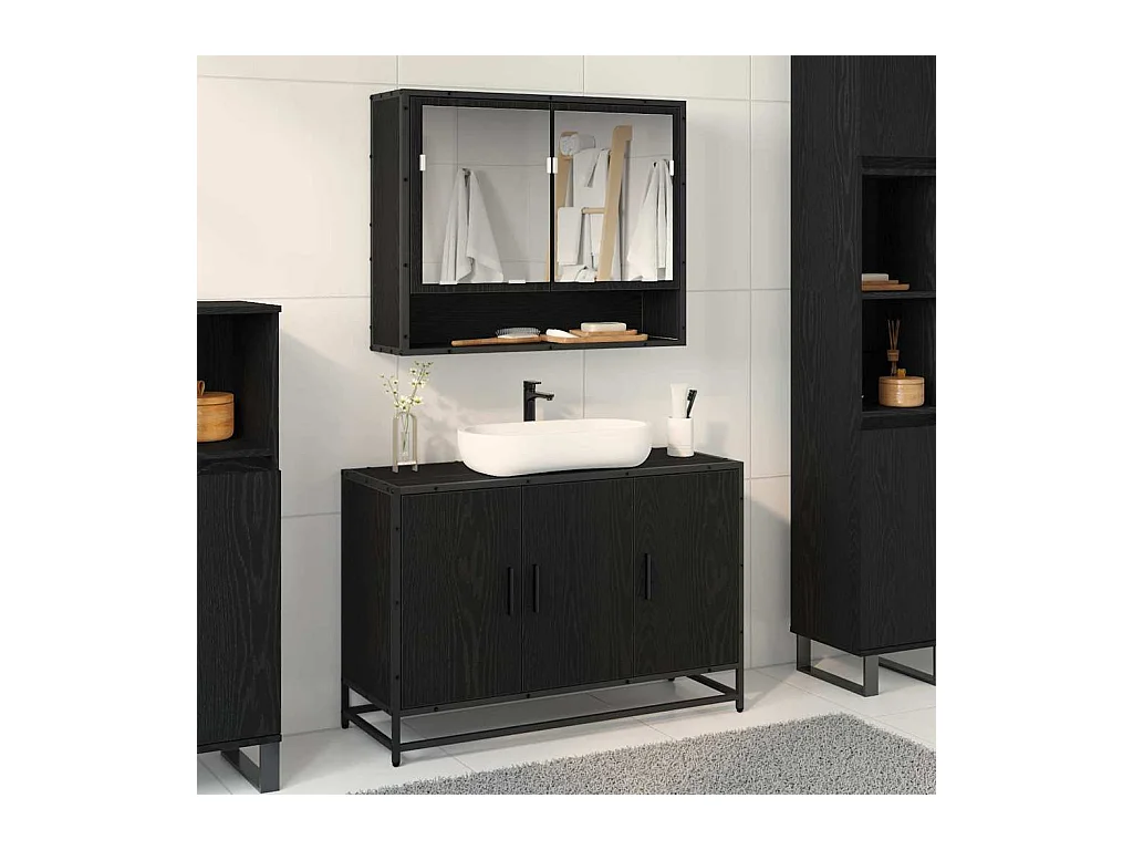 Meuble de Lavabo de Salle de Bain Chêne noir 90 x 33 x 60 cm