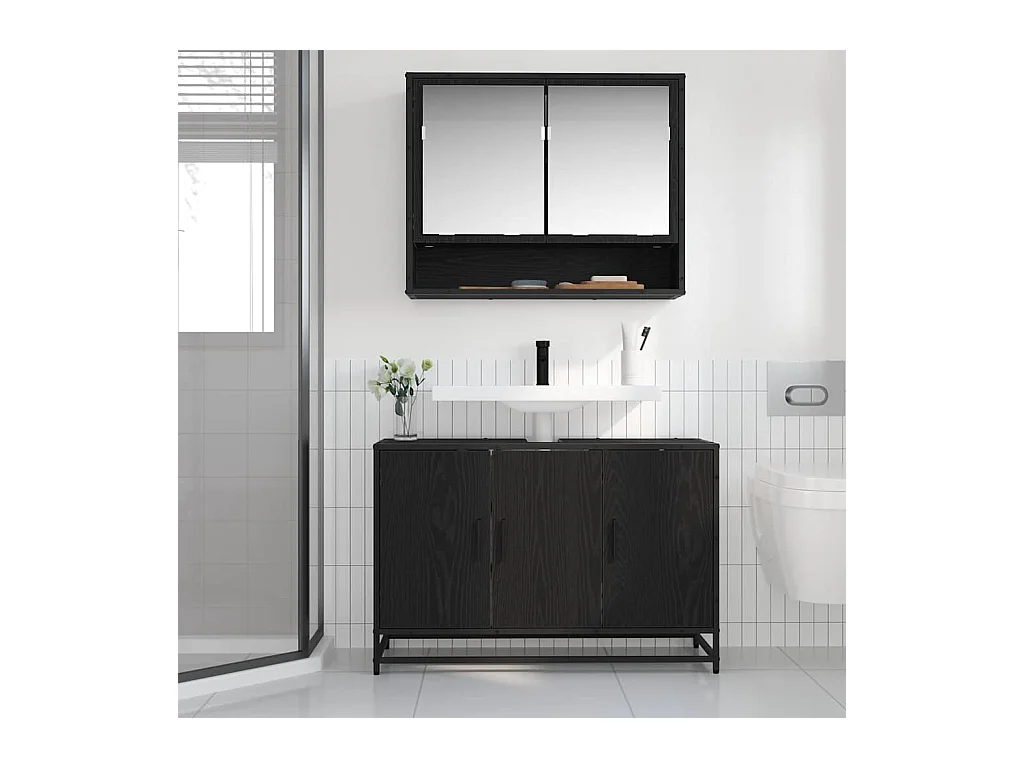 Meuble de Lavabo de Salle de Bain Chêne noir 90 x 33 x 60 cm