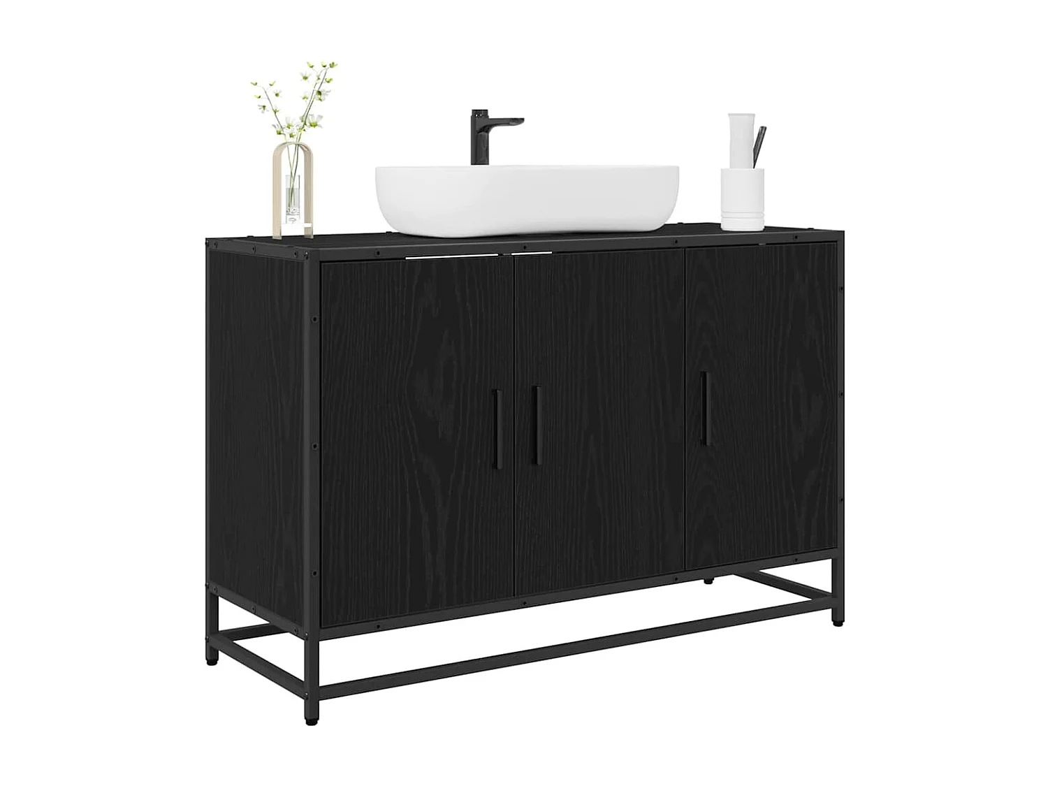 Zwarte eiken badkamermeubel 90 x 33 x 60 cm