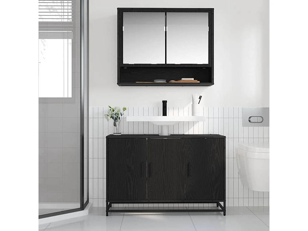 Zwarte eiken badkamermeubel 90 x 33 x 60 cm