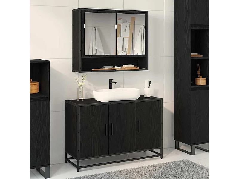 Meuble de Lavabo de Salle de Bain Chêne noir 90 x 33 x 60 cm