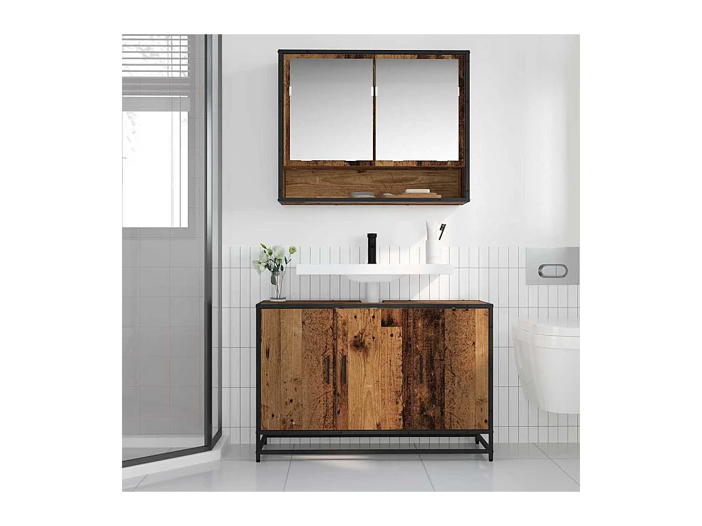 Meuble de Lavabo de Salle de Bain Bois ancien 90 x 33 x 60 cm