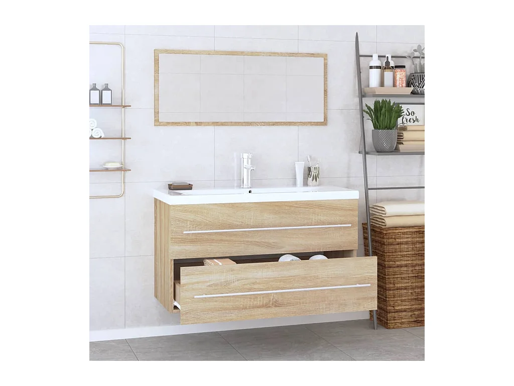 Ensemble de meubles de salle de bain 3 pcs Chêne sonoma