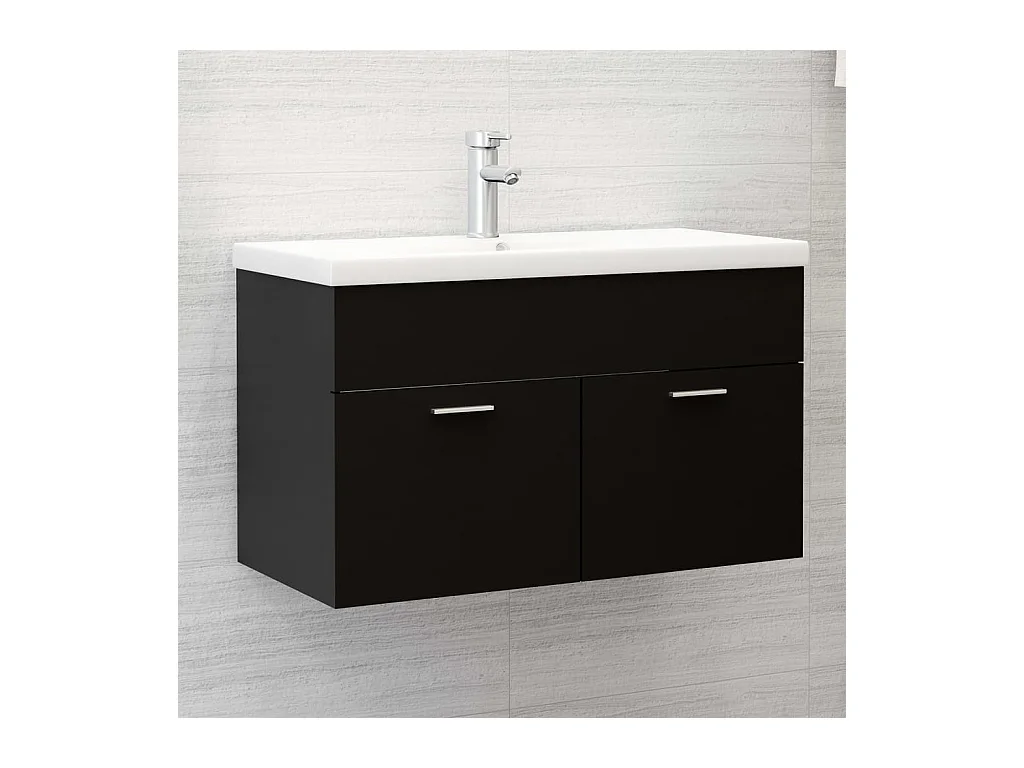 Mueble de lavabo con fregadero integrado Aglomerado negro