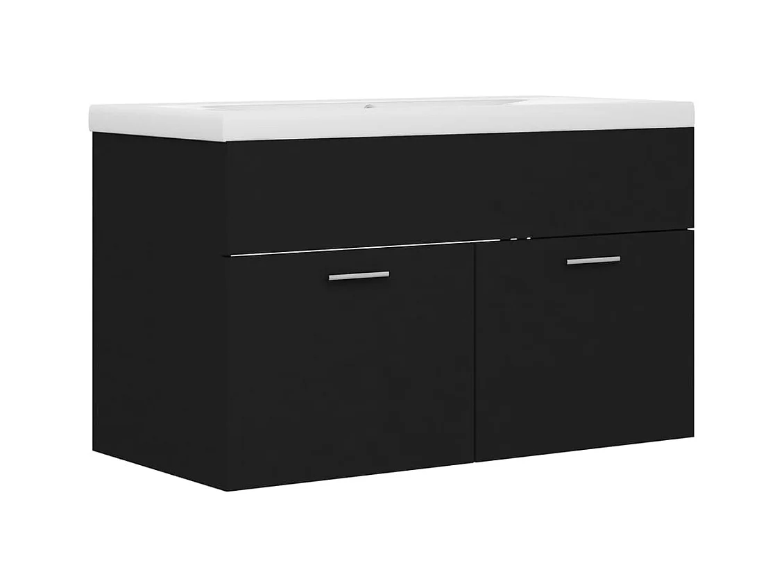 Mueble de lavabo con fregadero integrado Aglomerado negro