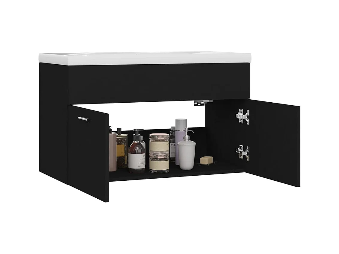 Mueble de lavabo con fregadero integrado Aglomerado negro