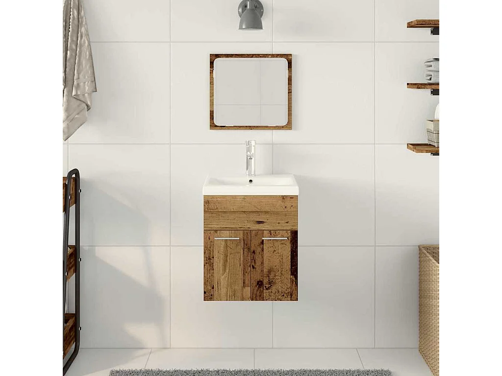 Set di mobili da bagno 3 pezzi in legno anticato