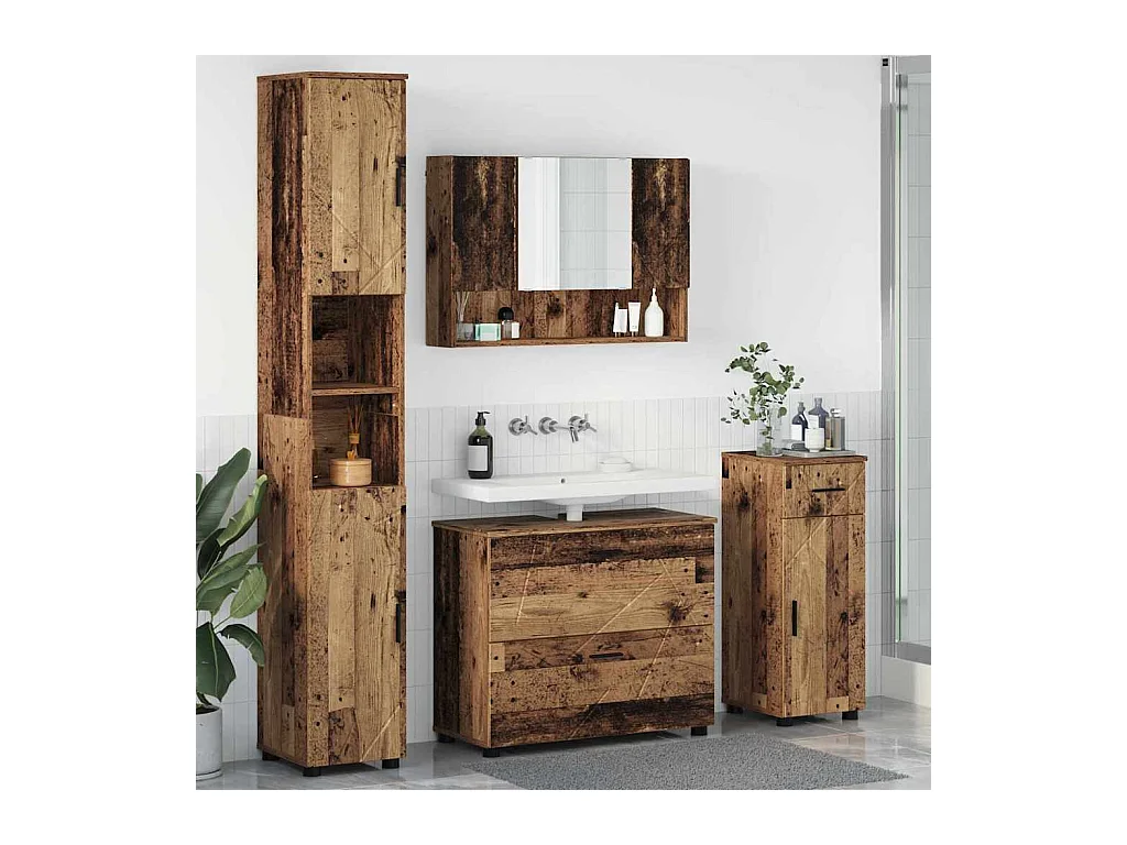 4-delige badkamermeubelset in antiek hout