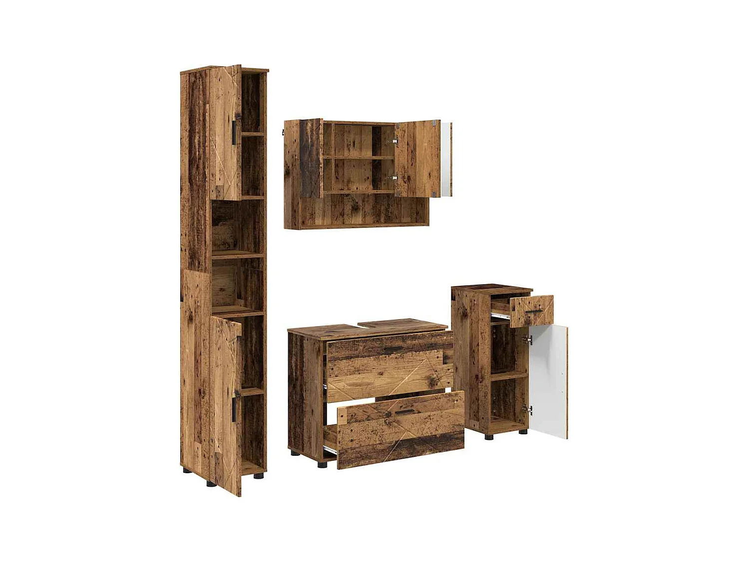 4-delige badkamermeubelset in antiek hout