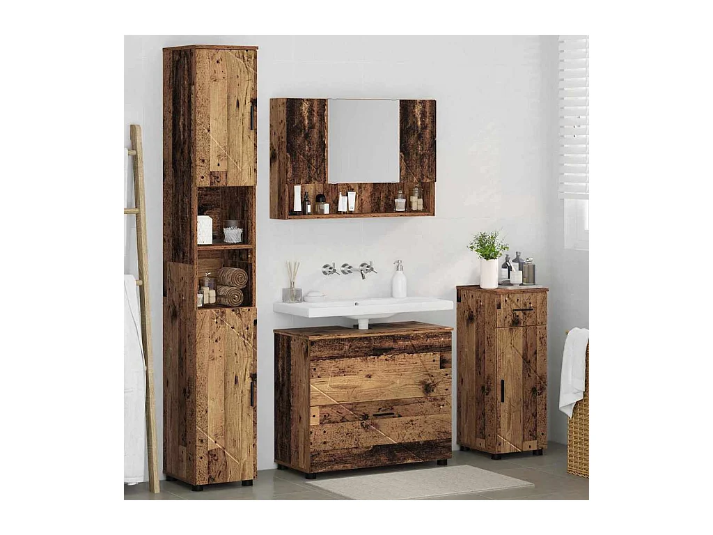 4-delige badkamermeubelset in antiek hout