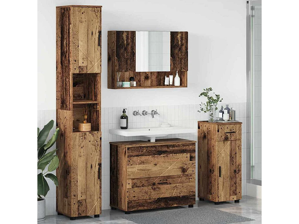 Ensemble de mobilier de salle de bain 4 pcs Bois ancien