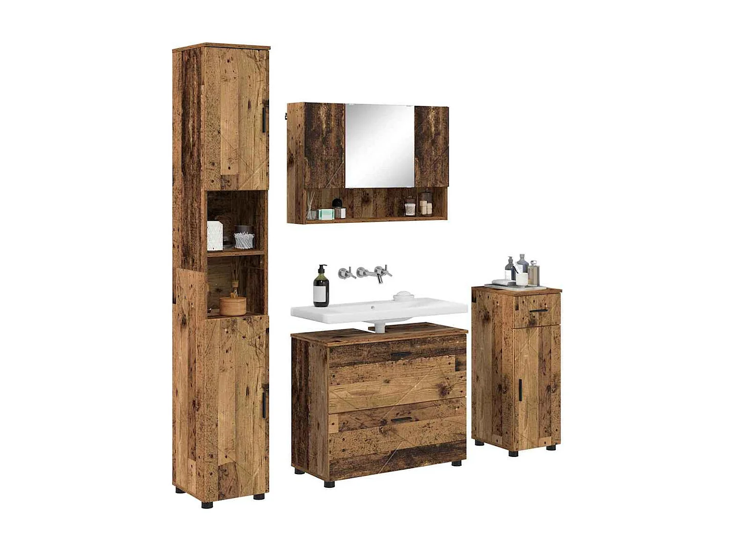 Ensemble de mobilier de salle de bain 4 pcs Bois ancien