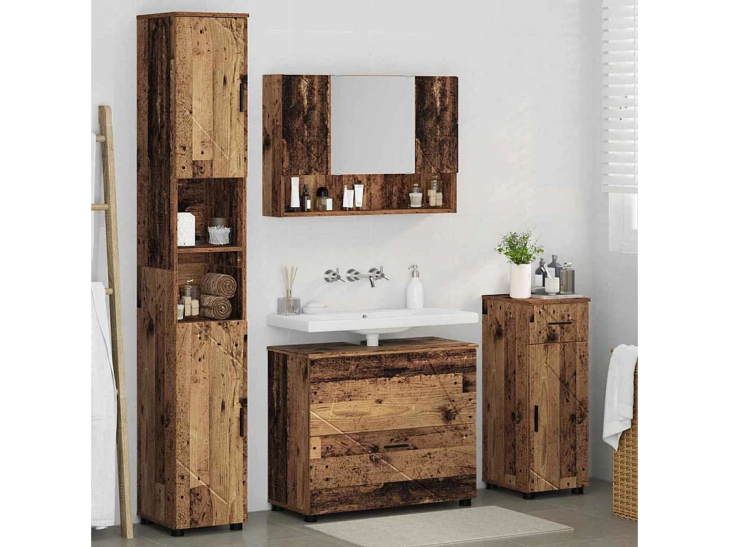 Ensemble de mobilier de salle de bain 4 pcs Bois ancien