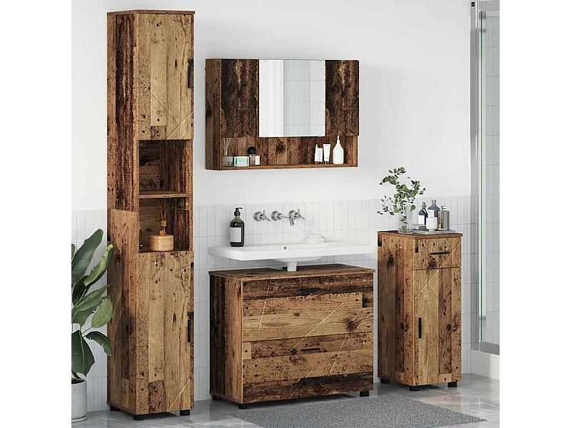 Set di mobili da bagno 4 pezzi in legno anticato