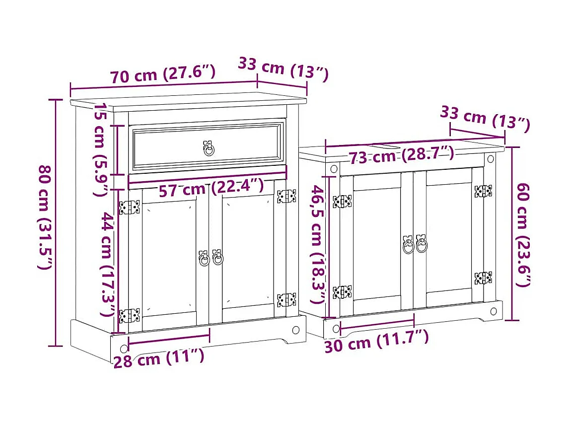 Ensemble de meubles salle de bain 2 pcs Corona bois pin massif
