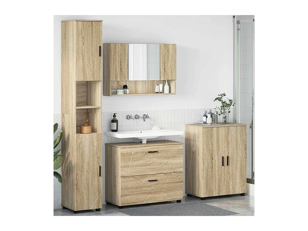 Ensemble de mobilier de salle de bain 4 pcs Chêne sonoma