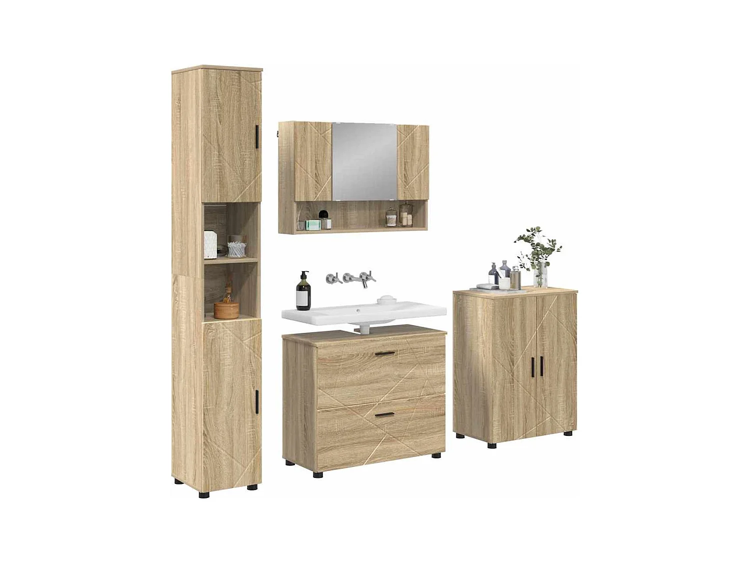 Ensemble de mobilier de salle de bain 4 pcs Chêne sonoma