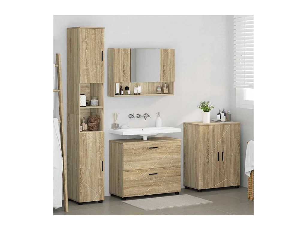 Ensemble de mobilier de salle de bain 4 pcs Chêne sonoma