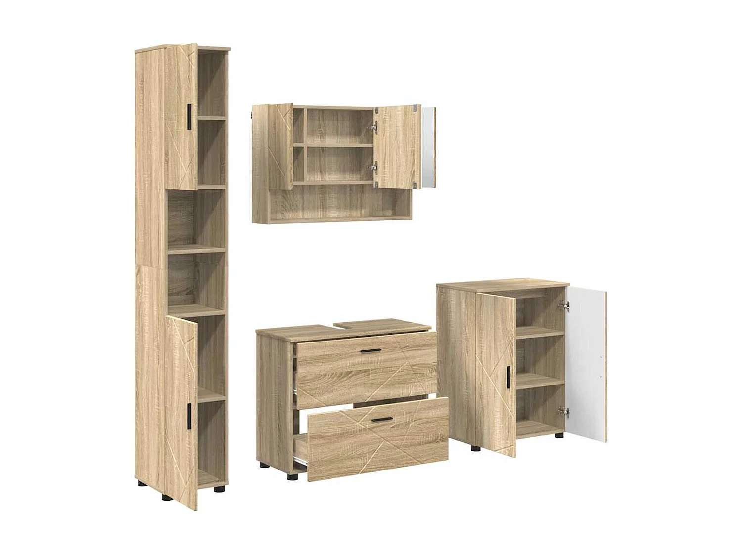 Ensemble de mobilier de salle de bain 4 pcs Chêne sonoma