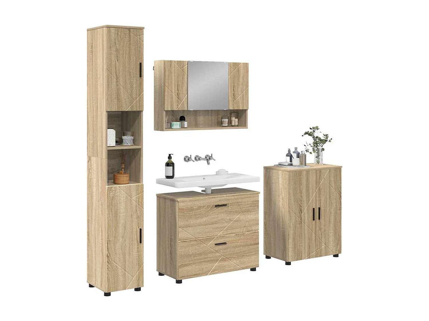 Ensemble de mobilier de salle de bain 4 pcs Chêne sonoma
