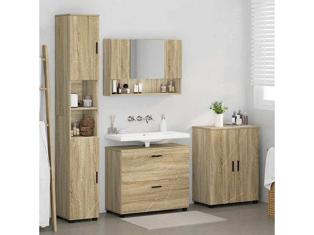 Ensemble de mobilier de salle de bain 4 pcs Chêne sonoma