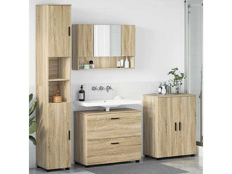 Ensemble de mobilier de salle de bain 4 pcs Chêne sonoma