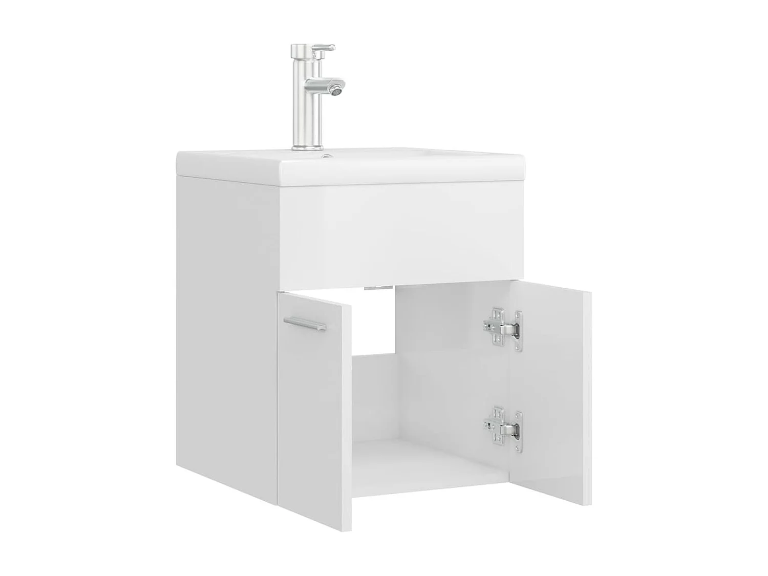 Mueble de lavabo integrado en madera de ingeniería blanca brillante