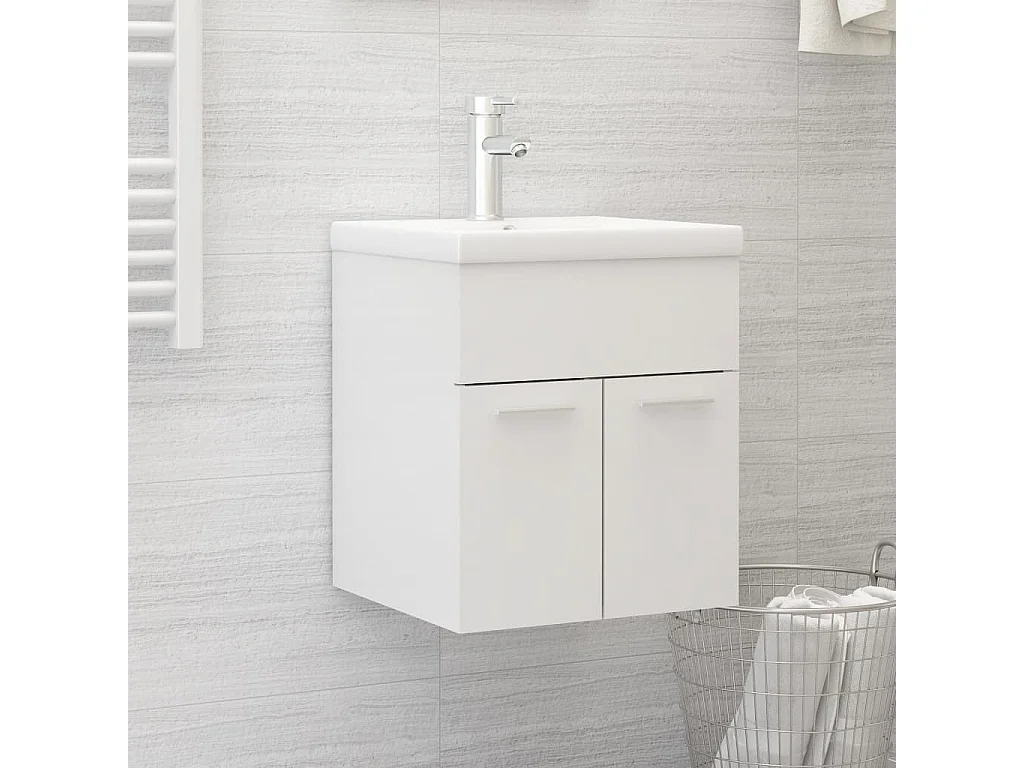 Mueble de lavabo integrado en madera de ingeniería blanca brillante