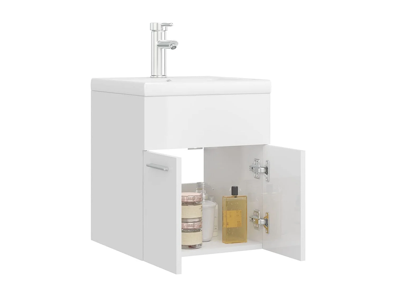 Mueble de lavabo integrado en madera de ingeniería blanca brillante