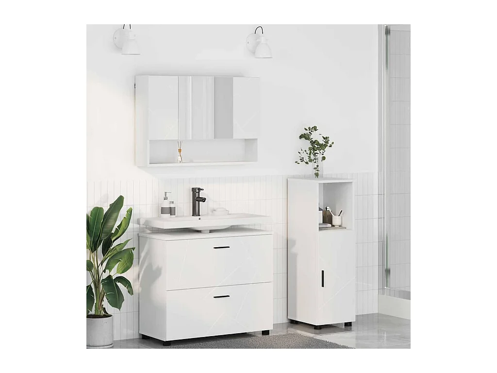 Ensemble de mobilier de salle de bain avec tiroir 3 pcs Blanc