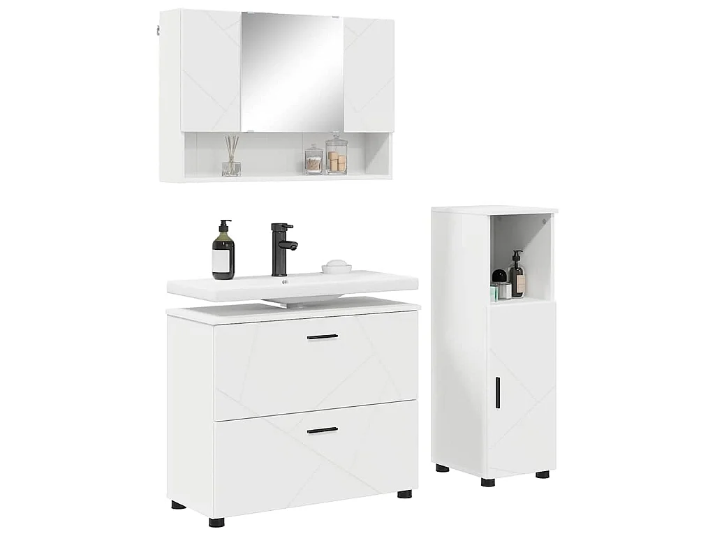 Set di mobili da bagno con cassetto 3 pezzi Bianco