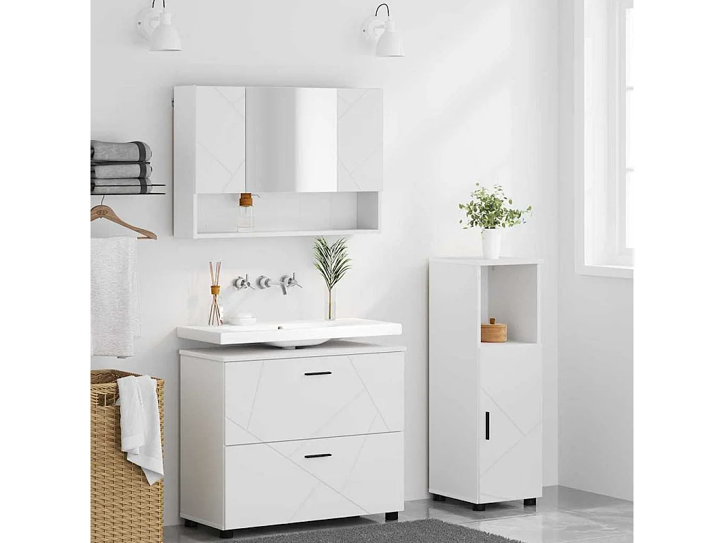 Set di mobili da bagno con cassetto 3 pezzi Bianco