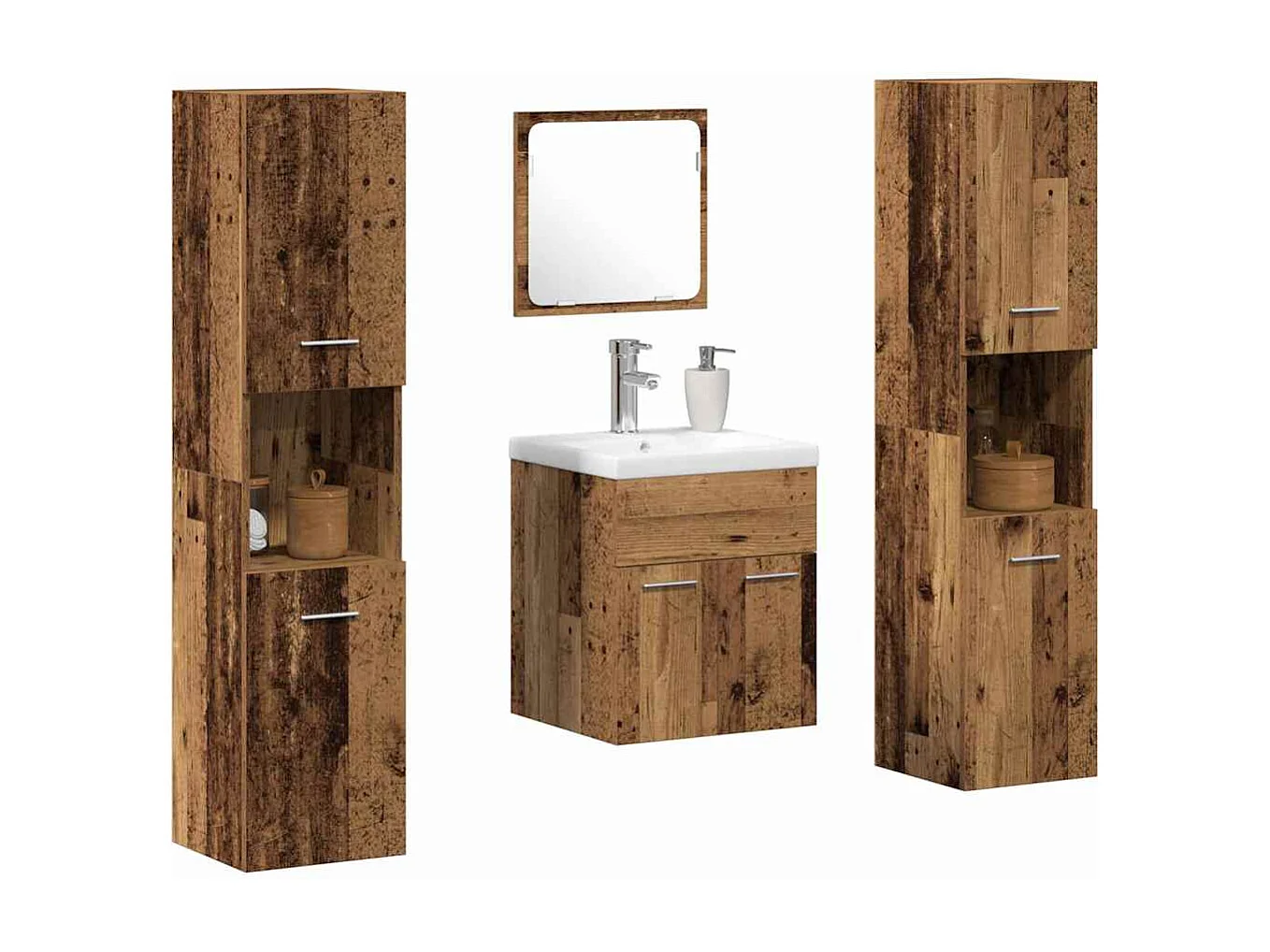 4-delige badkamermeubelset in antiek hout