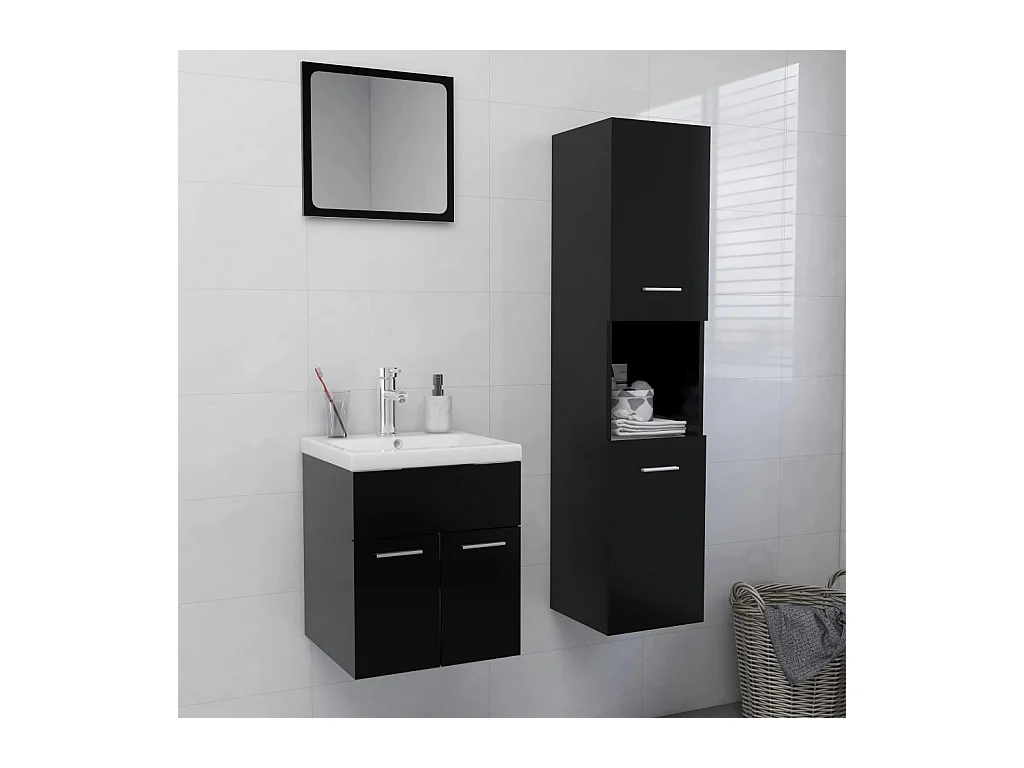 Ensemble de meubles de salle de bain Noir Aggloméré