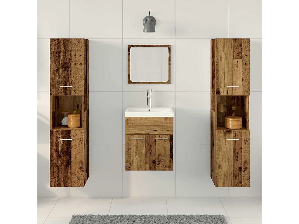 Conjunto de muebles de baño de 4 piezas en madera antigua