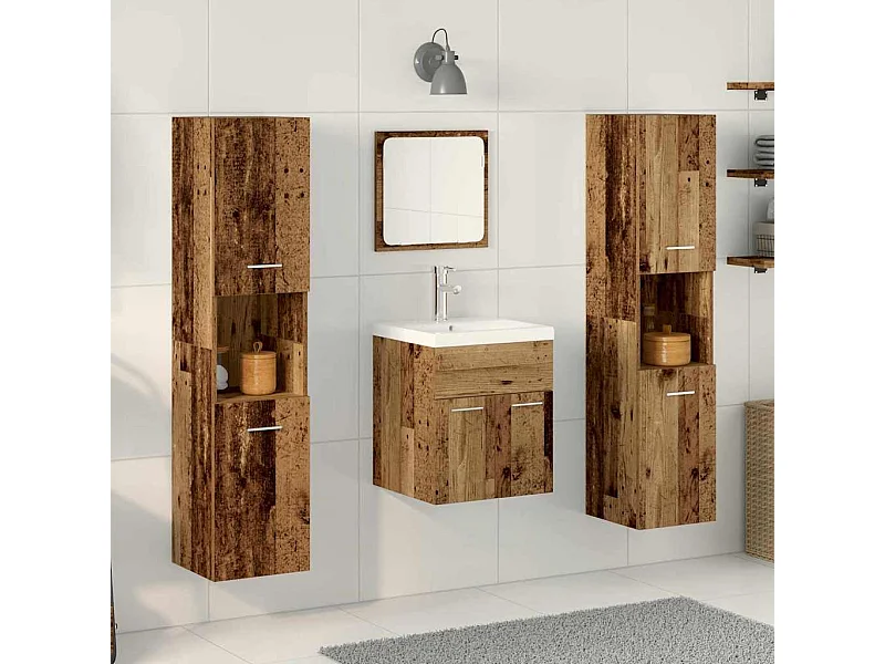 Set di mobili da bagno 4 pezzi in legno anticato