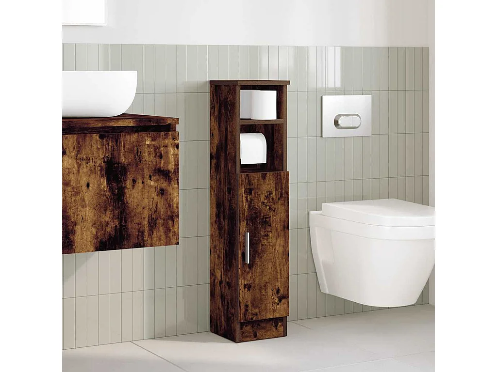 Mobile da bagno con portarotolo in rovere affumicato