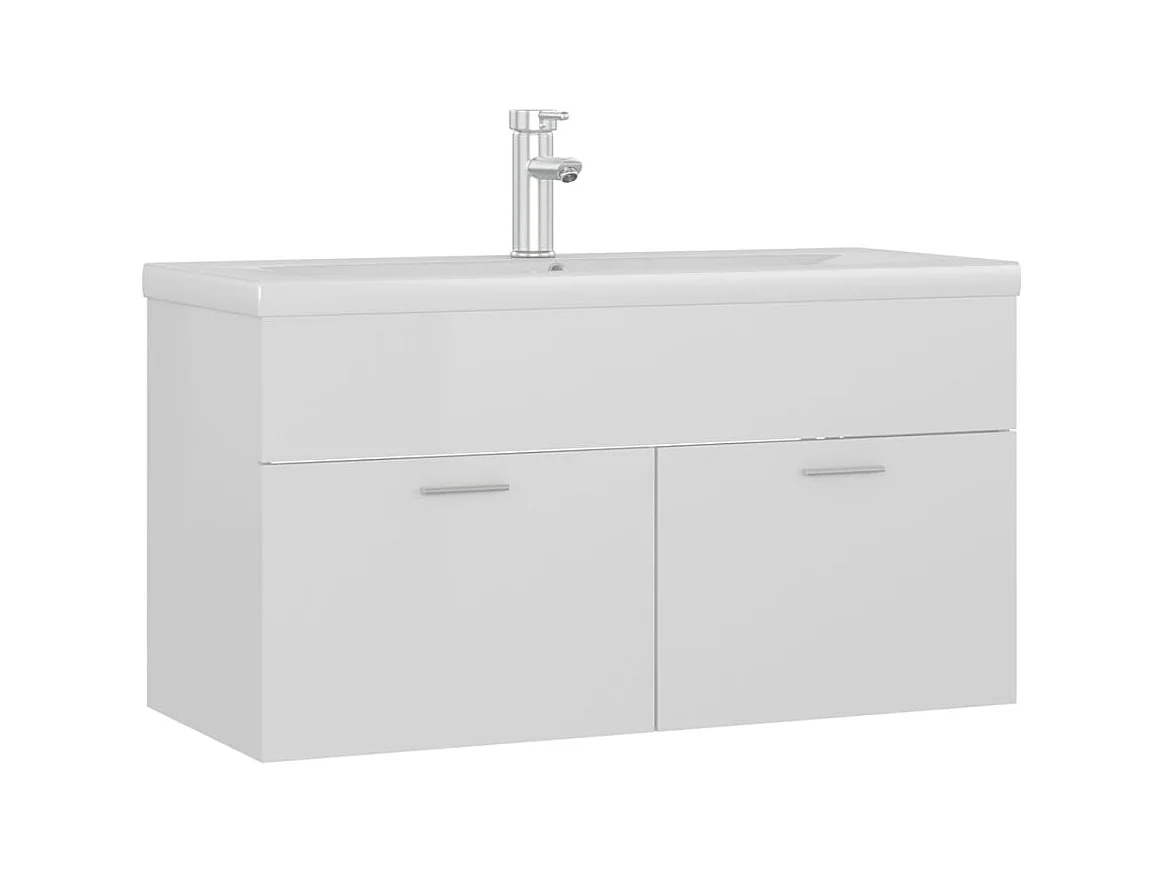 Mueble de lavabo con fregadero integrado Aglomerado blanco brillo