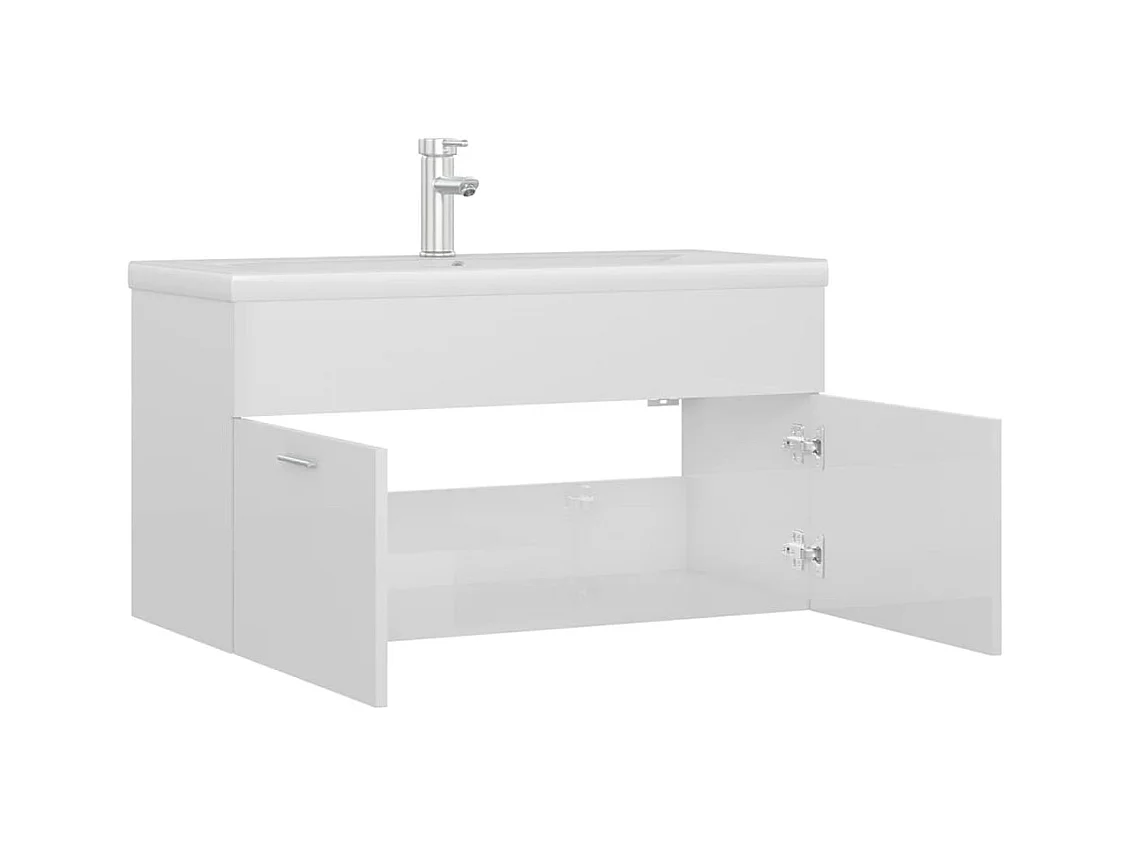 Mueble de lavabo con fregadero integrado Aglomerado blanco brillo