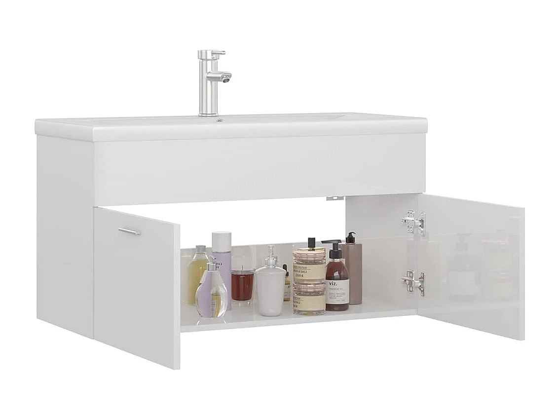 Mueble de lavabo con fregadero integrado Aglomerado blanco brillo