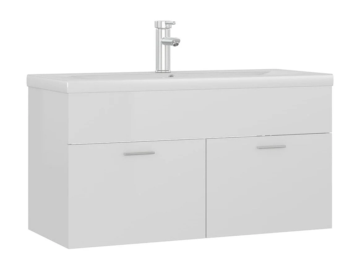 Mueble de lavabo con fregadero integrado Aglomerado blanco brillo