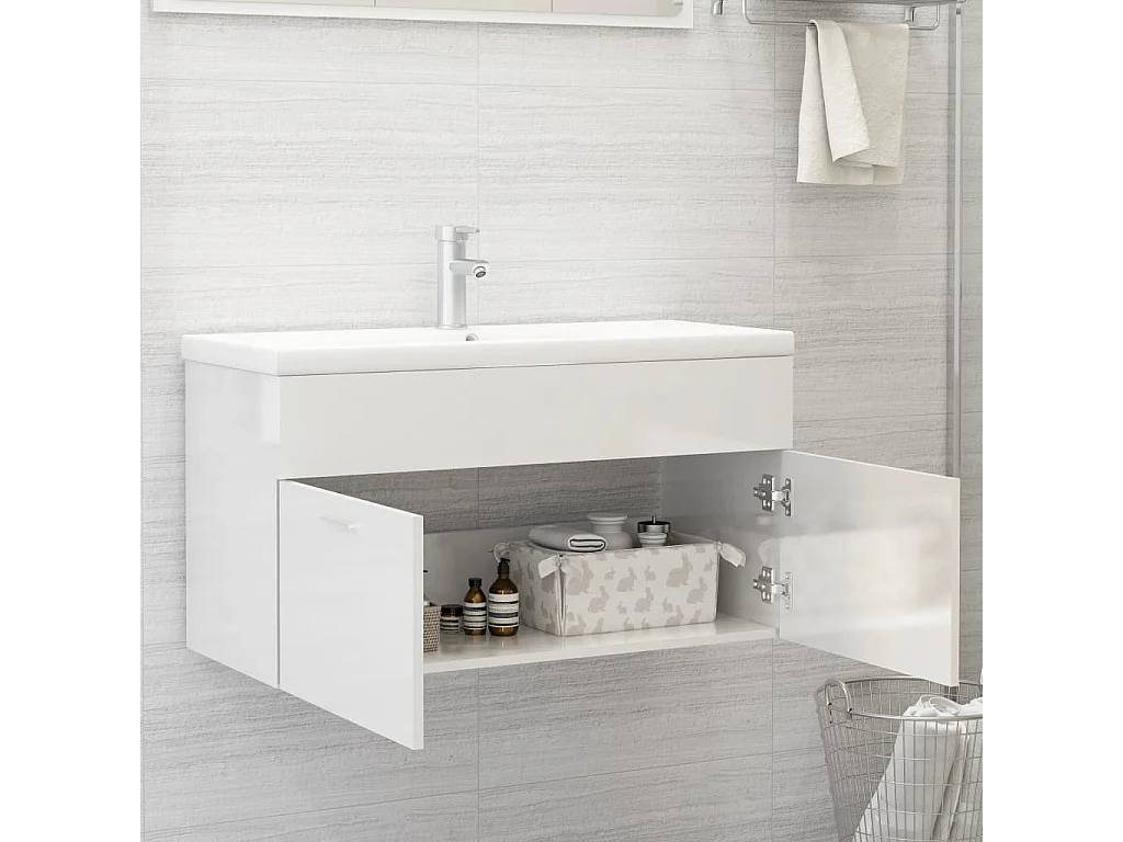 Mueble de lavabo con fregadero integrado Aglomerado blanco brillo