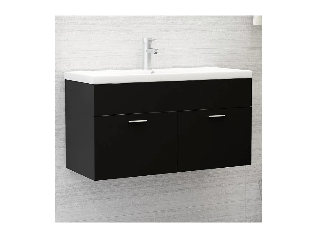 Armoire d'évier avec lavabo intégré Noir Aggloméré