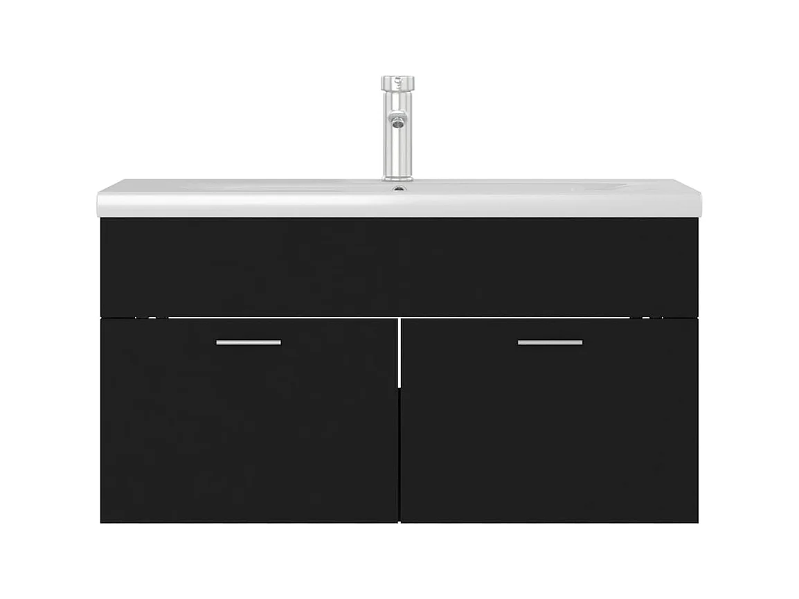 Armoire d'évier avec lavabo intégré Noir Aggloméré