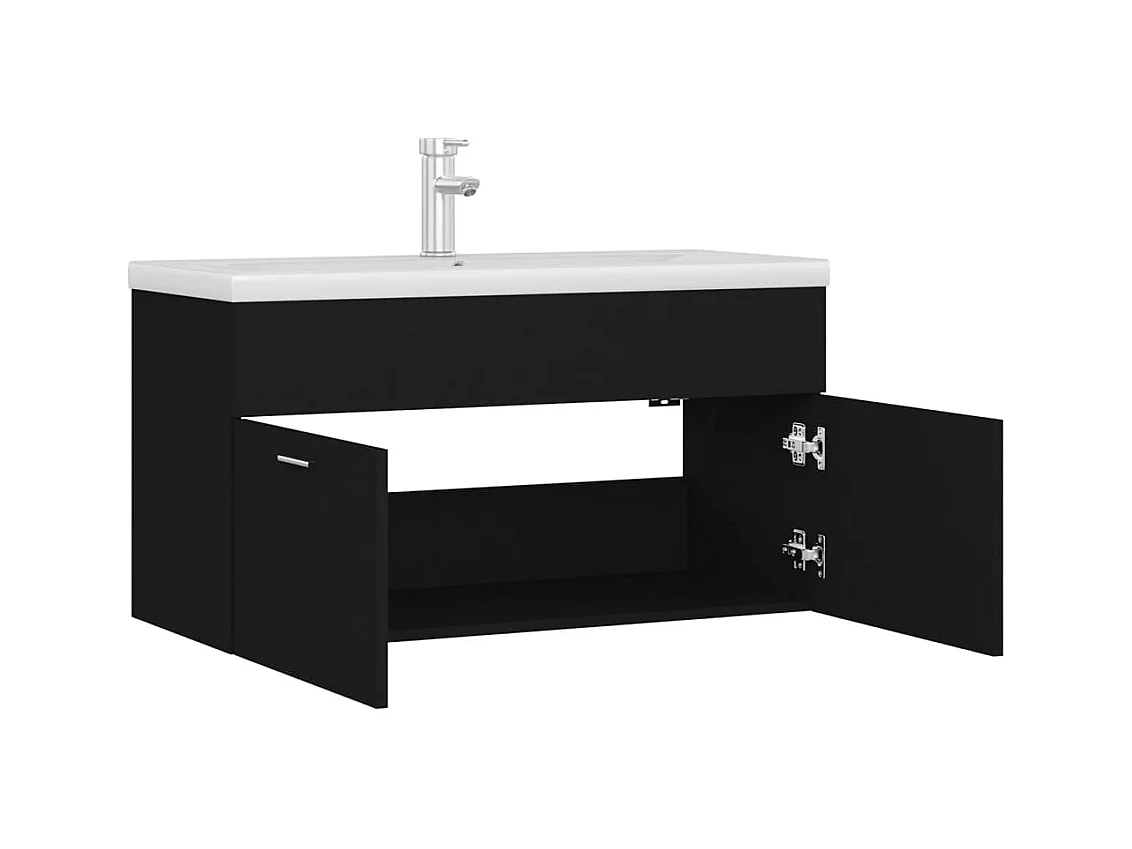 Armoire d'évier avec lavabo intégré Noir Aggloméré