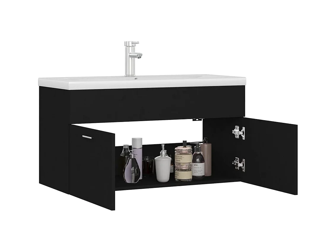 Armoire d'évier avec lavabo intégré Noir Aggloméré