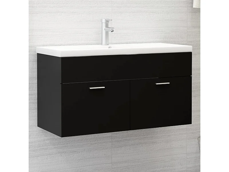 Armoire d'évier avec lavabo intégré Noir Aggloméré