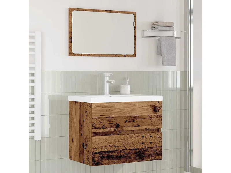 Conjunto de muebles de baño de 3 piezas en madera antigua