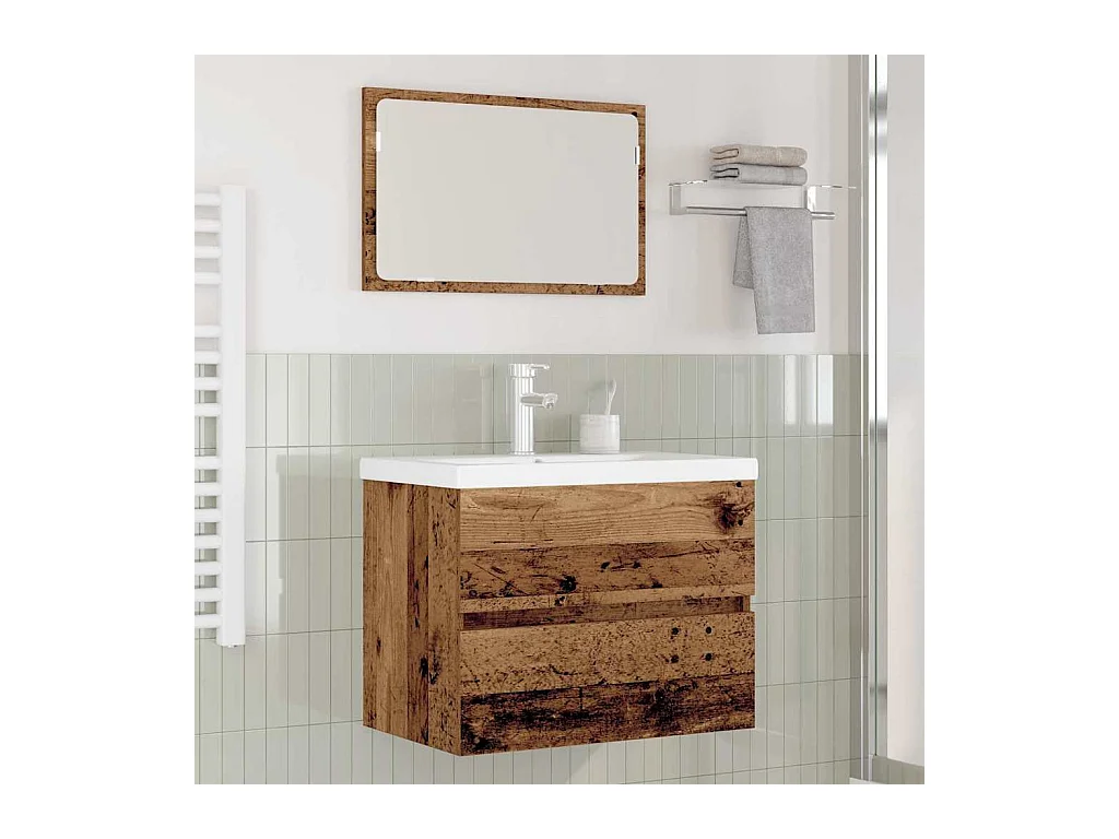 Conjunto de muebles de baño de 3 piezas en madera antigua