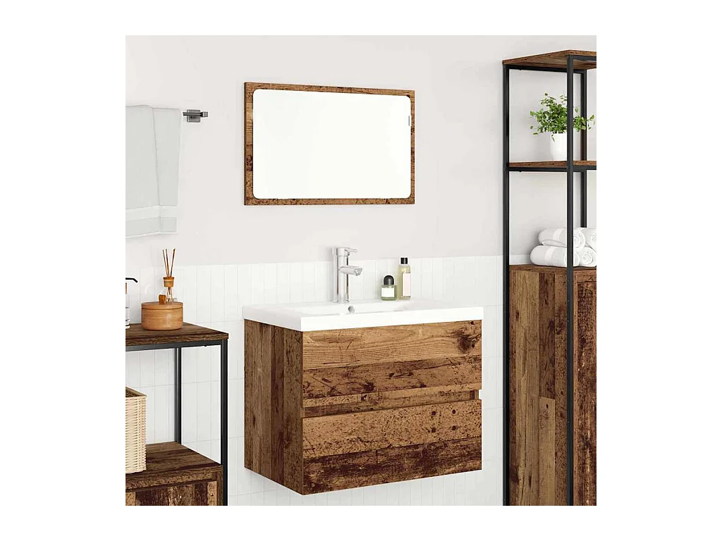 Conjunto de muebles de baño de 3 piezas en madera antigua